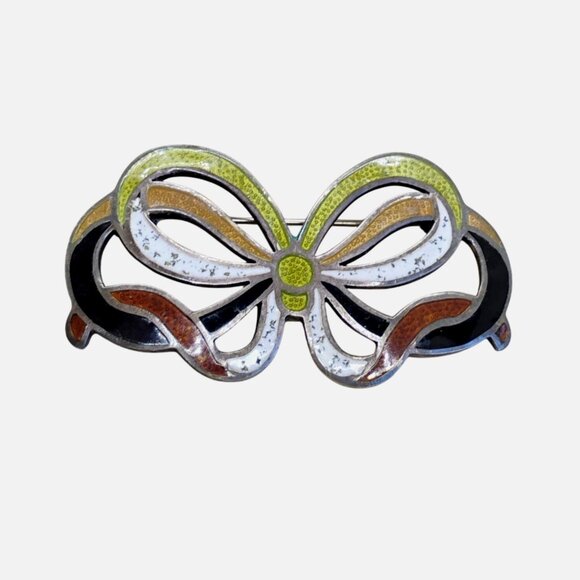 VTG Margot De Taxco Sterling Silver Enamel Bow Ribbon Knot Brooch Pin Mexico - Picture 1 of 10